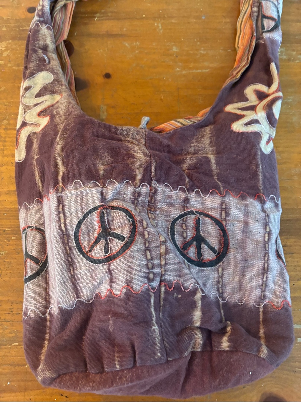 Boho Peace Sign Hobo Bag in Purple